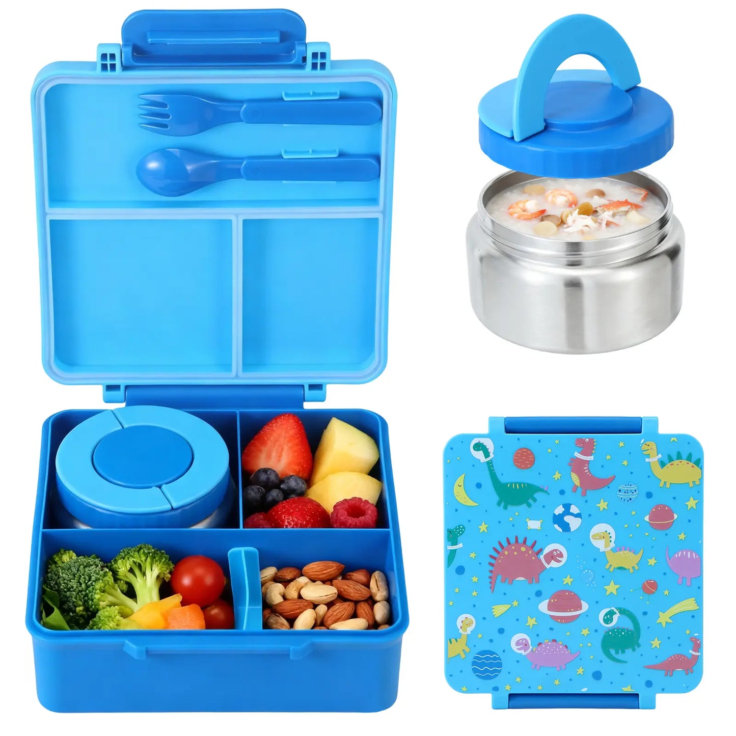 Chiclab Thermal Insulation Bento Lunch Box - 4 Compartments, 8Oz Leakproof Soup Thermos, Back to School School Lunch Pack, Keeps Hot Food Hot up to 6H for Travel