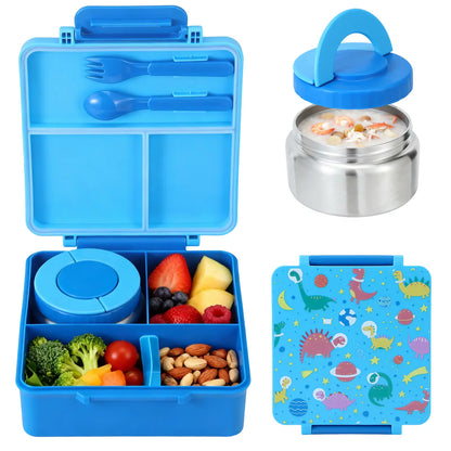 Chiclab Thermal Insulation Bento Lunch Box - 4 Compartments, 8Oz Leakproof Soup Thermos, Back to School School Lunch Pack, Keeps Hot Food Hot up to 6H for Travel