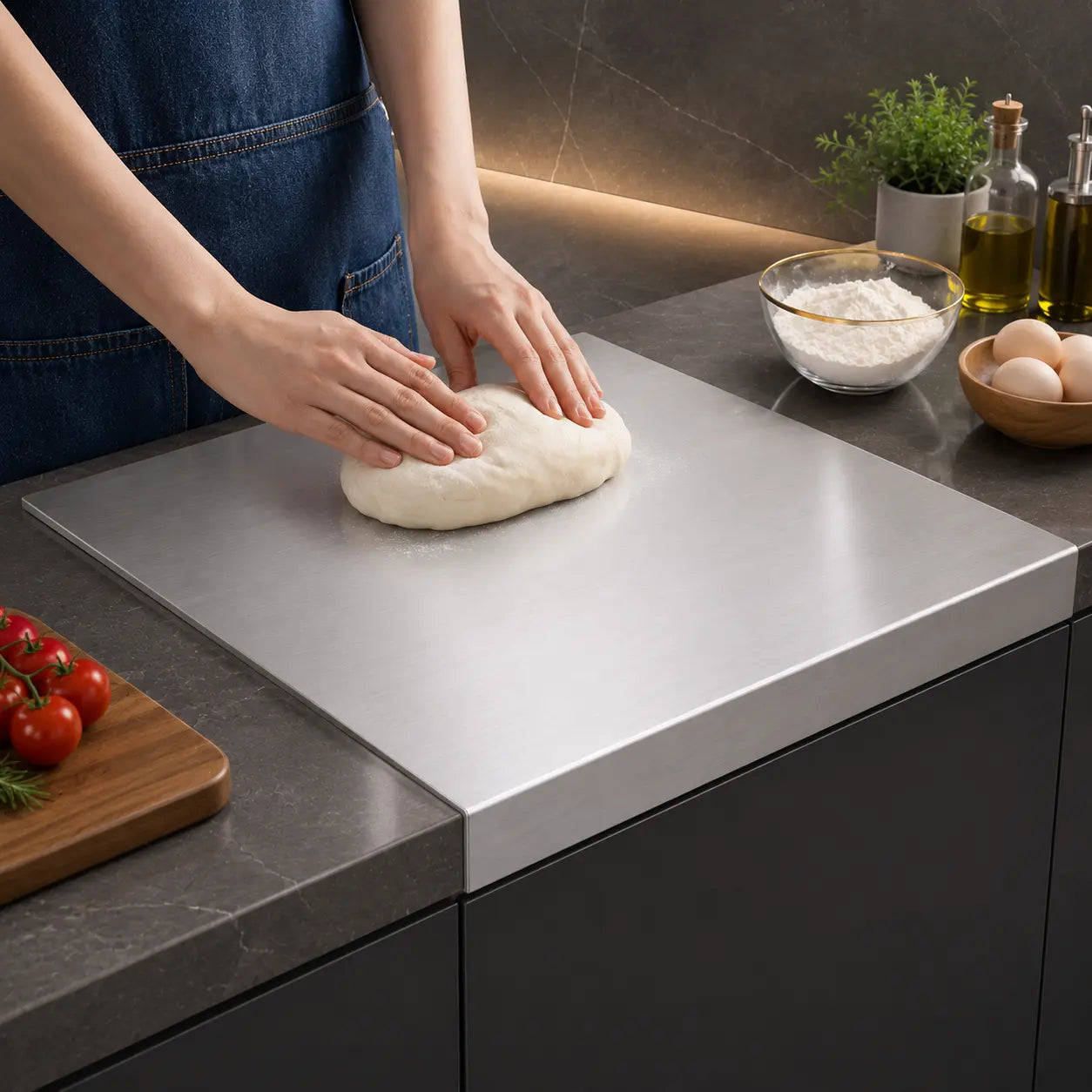 Stainless Steel Chopping Board - Anti-Slip Base, Mold-Resistant Kitchen Supply, Minimalist Essential Household Kitchen Accessory for Knife Use, Home Decor
