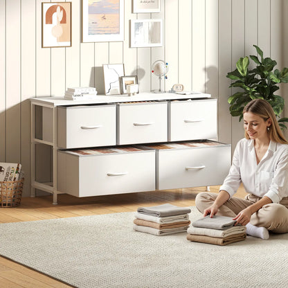 【Back to School】5-Drawer Fabric Storage Tower Dresser, Solid, Stable, Multifunctional Cupboard Cabinet with Fabric Bins, Apartment Furniture for Bedroom Closet Organization, Entryway Use, Room Accessories, Aesthetic Decor, Living Room Decorations