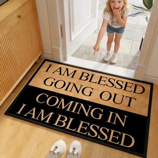 Door Mat with Blessing Letter Pattern, Indoor Entryway Floor Mat, Minimalist Style, Creative Room Decor Small Rug, Suitable for Living Rooms, Bedrooms, Dorm Entry Mats—Good Luck Area Rug