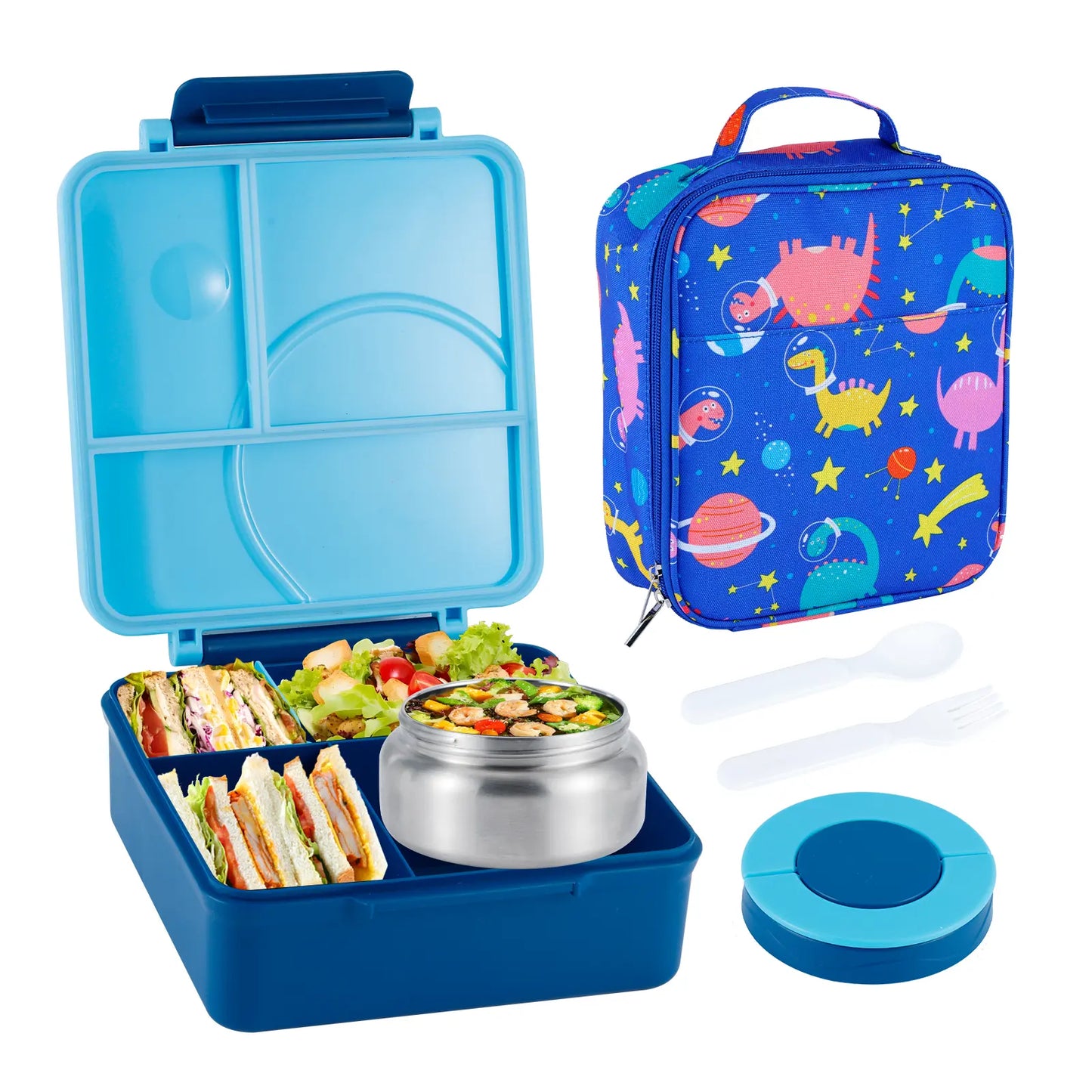 Chiclab Thermal Insulation Bento Lunch Box - 4 Compartments, 8Oz Leakproof Soup Thermos, Back to School School Lunch Pack, Keeps Hot Food Hot up to 6H for Travel