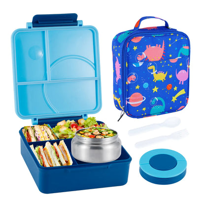 Chiclab Thermal Insulation Bento Lunch Box - 4 Compartments, 8Oz Leakproof Soup Thermos, Back to School School Lunch Pack, Keeps Hot Food Hot up to 6H for Travel