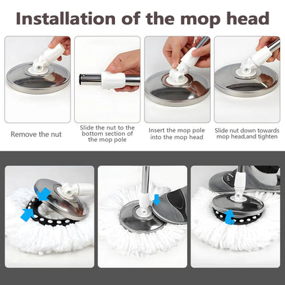 Microfiber Floor Mop with Bucket Set - 360° Rotating Mop Head, 3 Washable Microfiber Heads, 61/48-Inch Adjustable Long Handle, Efficient Cleaning Supplies for Households, 61 In