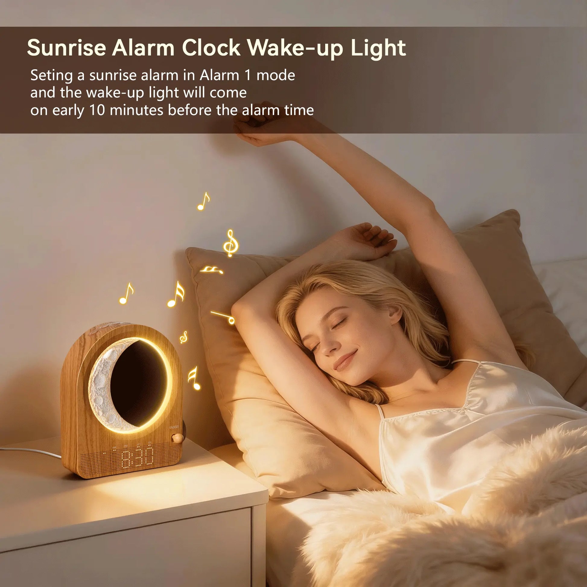Blonbar Plastic Adjustable Digital Sunrise Alarm Clock - Home Accessory Decor, White Noise Sleep Aid, Moonlight & Meteor Projection, Dimmable Night Light, Star Elements, Nature Songs, Ideal Gift for Roommates
