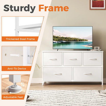 【Back to School】5-Drawer Fabric Storage Tower Dresser, Solid, Stable, Multifunctional Cupboard Cabinet with Fabric Bins, Apartment Furniture for Bedroom Closet Organization, Entryway Use, Room Accessories, Aesthetic Decor, Living Room Decorations