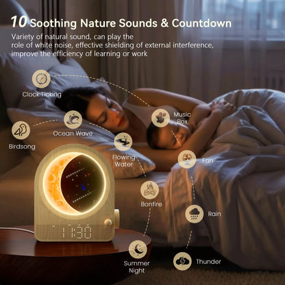 Blonbar Plastic Adjustable Digital Sunrise Alarm Clock - Home Accessory Decor, White Noise Sleep Aid, Moonlight & Meteor Projection, Dimmable Night Light, Star Elements, Nature Songs, Ideal Gift for Roommates