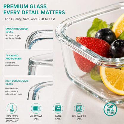 16Pcs Kitchen Glass Snap Lid Food Storage Containers Set (8 Lids+8 Containers) - Durable Sealed Household Items, Microwave/Oven-Safe Utensils for Salads, Fruits, Meal Prep, Lunch Boxes