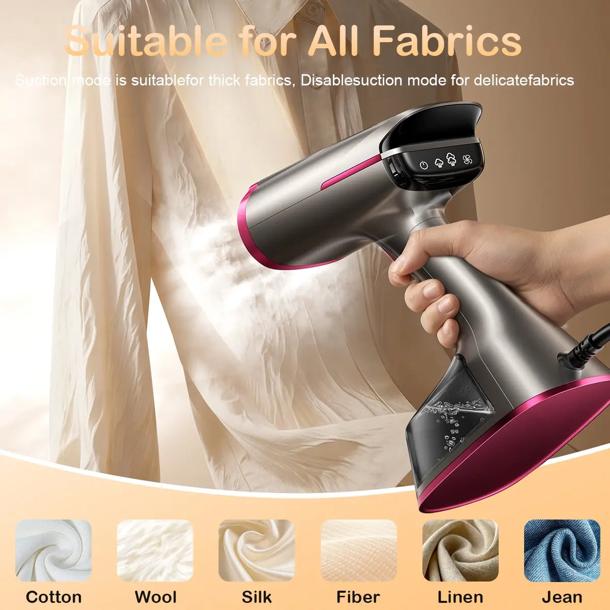 Dr.Flash Vacuum Garment Steamer, Suction Steamer &Iron 2 in 1,270Ml Big Capacity, 1400W Handheld Clothes Steamer, Portable Travel & Household Iron for Clothes, Fabrics, Large Cerannic Heat Panel