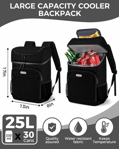 Lightweight Insulated Cooler Backpack - 30 Cans, Leak-Proof for Lunch, Picnic, Hiking, Camping Trips