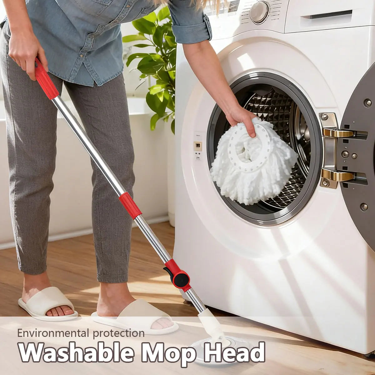 Microfiber Floor Mop with Bucket Set - 360° Rotating Mop Head, 3 Washable Microfiber Heads, 61/48-Inch Adjustable Long Handle, Efficient Cleaning Supplies for Households, 61 In