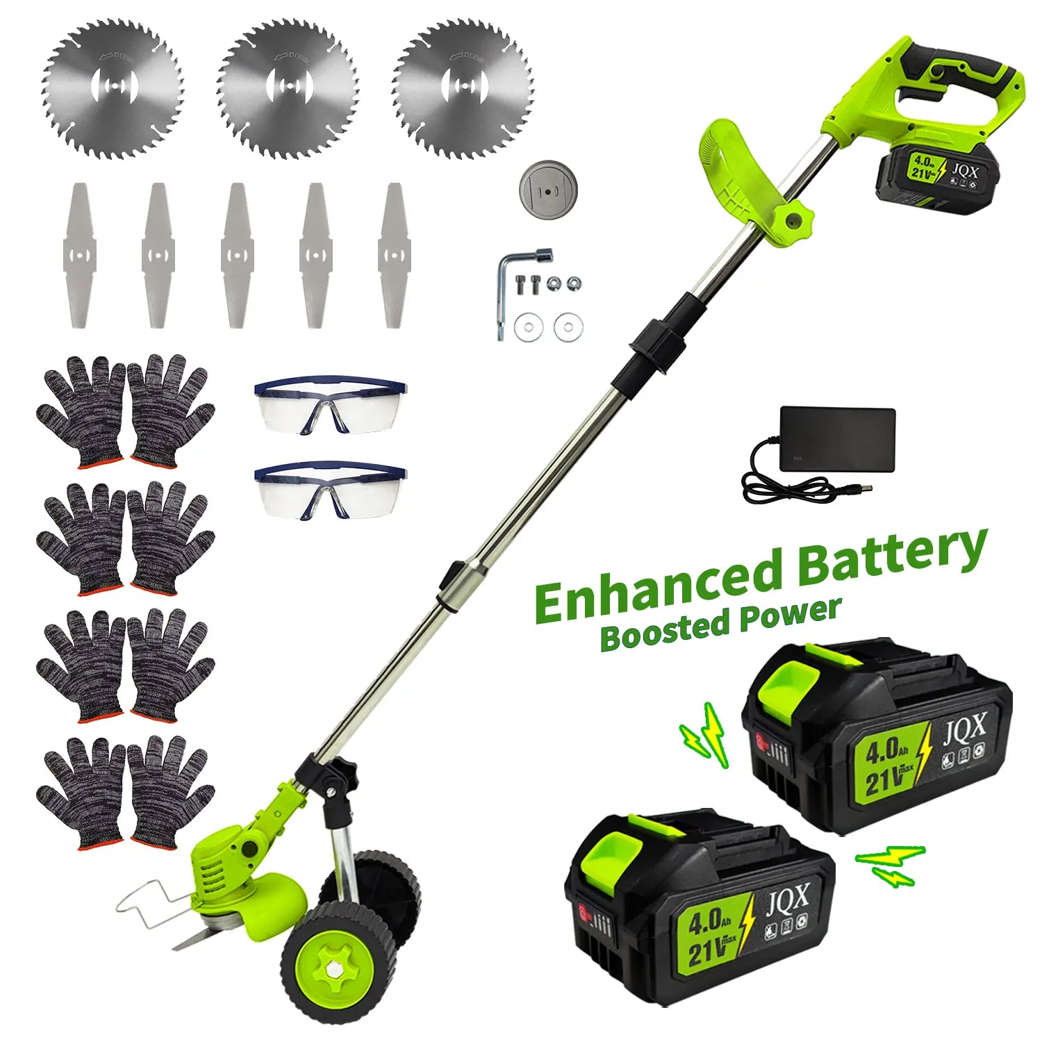JQX 3-In-1 Cordless Power Handheld Stringless Grass Trimmer - Lightweight Electric Grass Cutting Tool, Adjustable Handle, Multi-Blade System, Quiet Operation Garden Cutter for Lawn Maintenance, Garden Grass Cutter