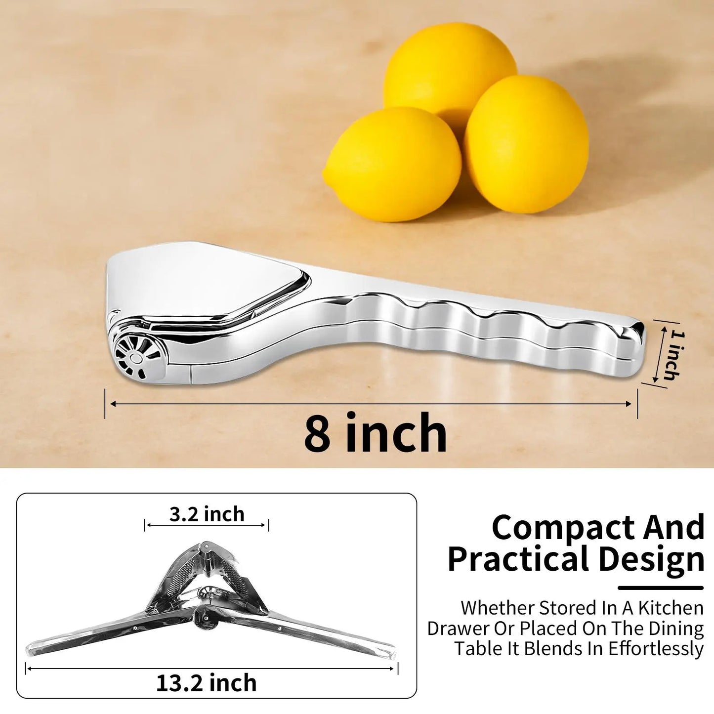 Stainless Steel Lemon Juice Squeezer - Durable Heavy-Duty Citrus Press, Ergonomic Home Kitchen Juicing Tool, Manual Handheld Utensils for Lemon Lime Orange, Dishwasher Safe