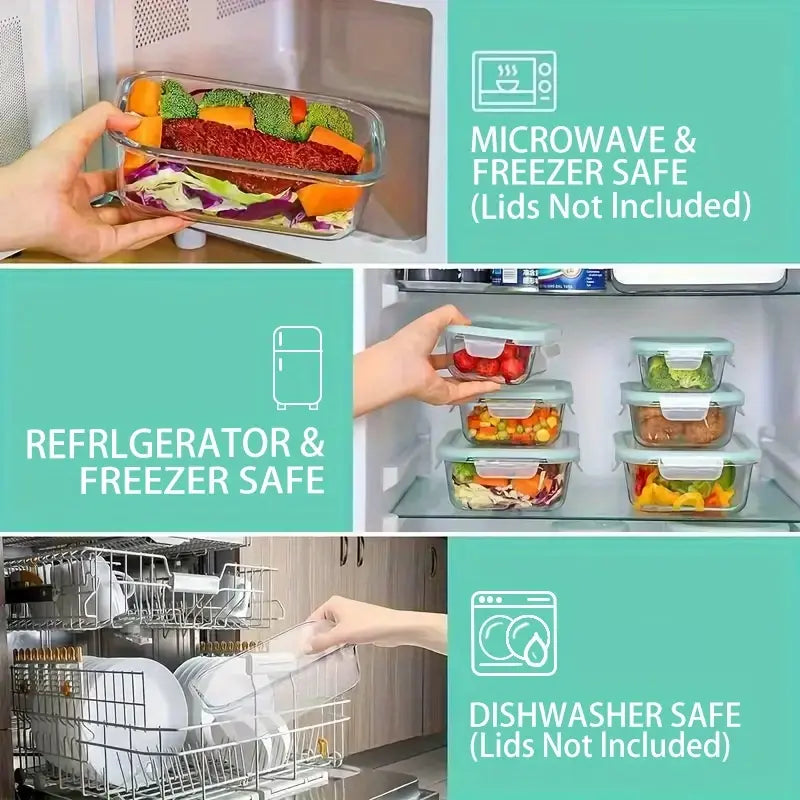 16Pcs Kitchen Glass Snap Lid Food Storage Containers Set (8 Lids+8 Containers) - Durable Sealed Household Items, Microwave/Oven-Safe Utensils for Salads, Fruits, Meal Prep, Lunch Boxes