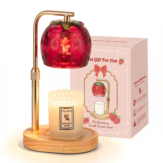 CANDELDO Cute Strawberry Glass Candle Warmer Lamp - Height-Adjustable, Timer-Equipped, 2 Bulbs Included - Whimsical Girl Gift, House Decor Lamps for Home & Bedroom