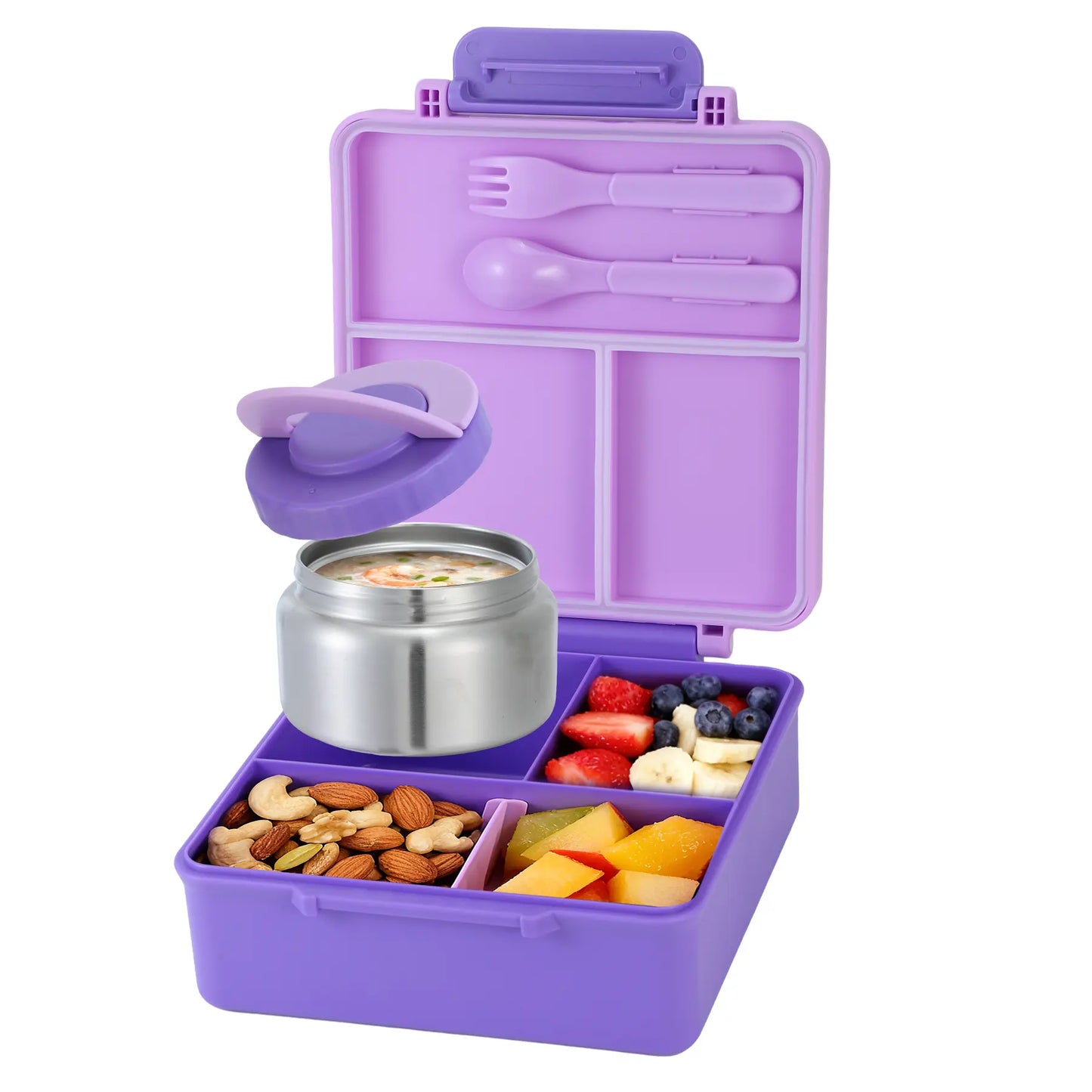 Chiclab Thermal Insulation Bento Lunch Box - 4 Compartments, 8Oz Leakproof Soup Thermos, Back to School School Lunch Pack, Keeps Hot Food Hot up to 6H for Travel
