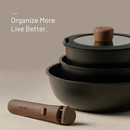 [Official]Carote 19/22/26Pcs Pots and Pans Non Stick, Wooden Detachable Handle, Cookware Sets Induction Kitchen Pots and Pans,Nonstick Cooking Set, Oven/Dishwasher/Fridge Safe, Space Saving, Fry, Silicone, Pots and Pans Set