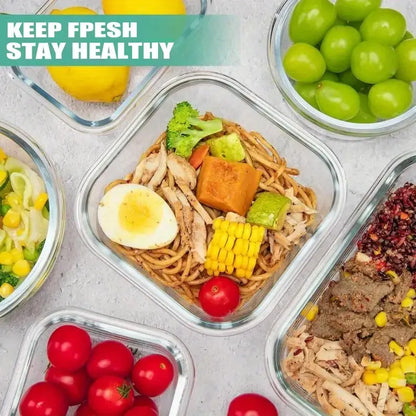 16Pcs Kitchen Glass Snap Lid Food Storage Containers Set (8 Lids+8 Containers) - Durable Sealed Household Items, Microwave/Oven-Safe Utensils for Salads, Fruits, Meal Prep, Lunch Boxes