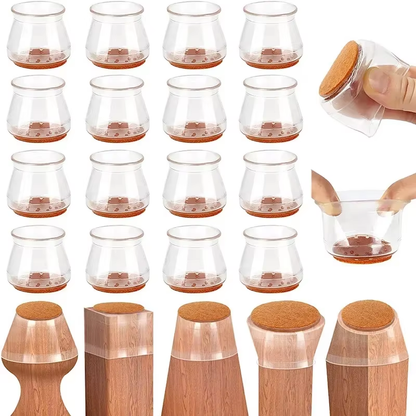 16 transparent silicone chair leg protectors with felt pads