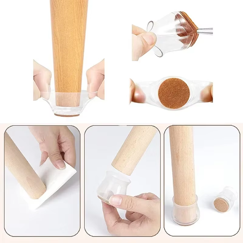 Fitting a silicone protector over a wooden chair leg