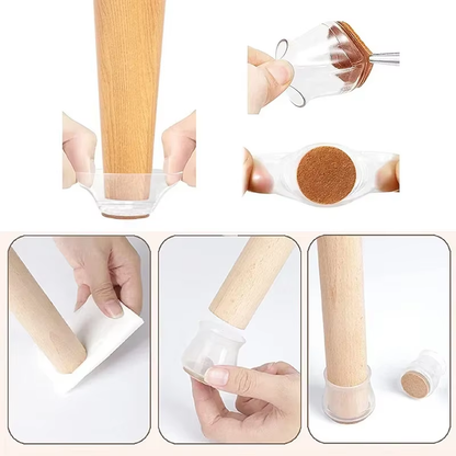 Fitting a silicone protector over a wooden chair leg